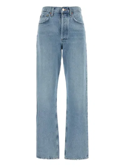 Agolde Franka Pleated High-rise Wide-leg Jeans In Blue