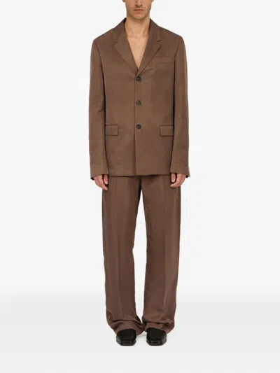 Ferragamo Single-breasted Blazer In Brown