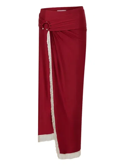 Rabanne Fringed Wrap Skirt In Red
