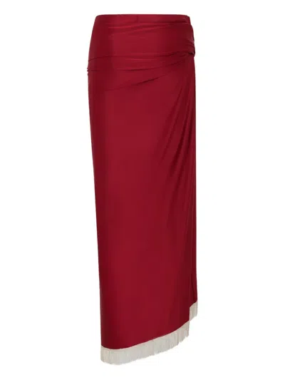 Rabanne Fringed Wrap Skirt In Red