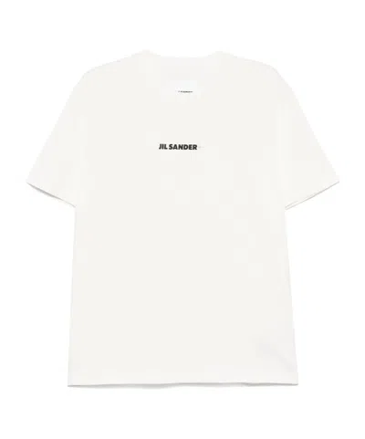 Jil Sander Men White Crewneck T-shirt With Logo Lettering On The Front In Cotton Man