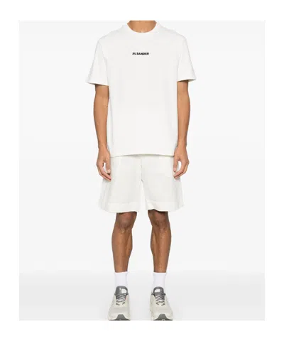 Jil Sander Men White Crewneck T-shirt With Logo Lettering On The Front In Cotton Man