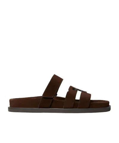 Tory Burch Ines Suede Triple-band Sport Mule Sandals In Brown