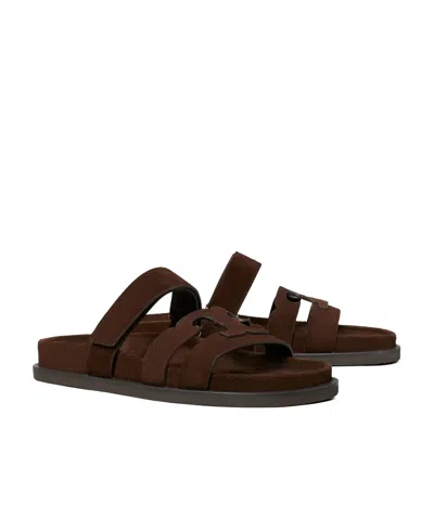 Tory Burch Ines Suede Triple-band Sport Mule Sandals In Brown