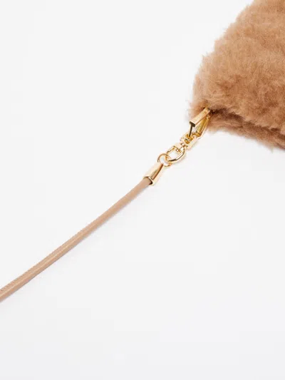 Max Mara Teddy Fabric Mittens Attached String In Brown