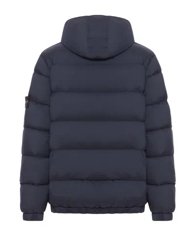 Stone Island Hooded Short Down Outerwear In Blue