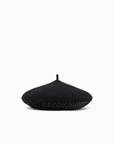 Emporio Armani Fitted Round Crown Hat With Crystal And Stud Embellishments In Black