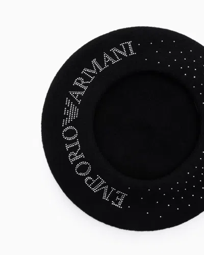 Emporio Armani Fitted Round Crown Hat With Crystal And Stud Embellishments In Black