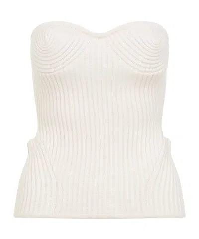 Jean Paul Gaultier White Merino Wool Ribbed Stretch Corset In White