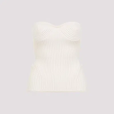 Jean Paul Gaultier White Merino Wool Ribbed Stretch Corset In White