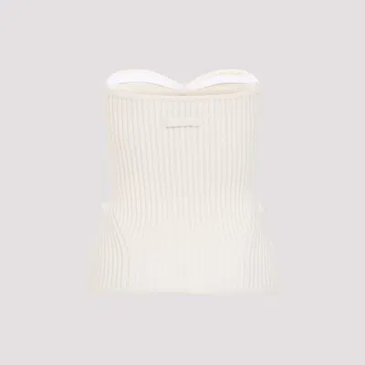 Jean Paul Gaultier White Merino Wool Ribbed Stretch Corset In White