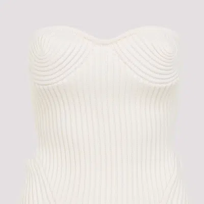 Jean Paul Gaultier White Merino Wool Ribbed Stretch Corset In White