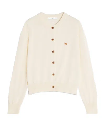 Maison Kitsuné Cardigan Wool Embroidered Detail In Neutral
