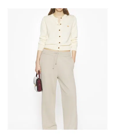 Maison Kitsuné Cardigan Wool Embroidered Detail In Neutral