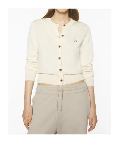 Maison Kitsuné Cardigan Wool Embroidered Detail In Neutral