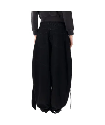 Attico Wide Leg Denim Trousers With Strap And Pockets In Black
