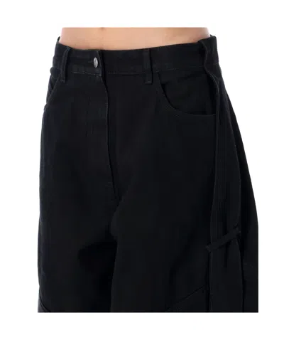 Attico Wide Leg Denim Trousers With Strap And Pockets In Black