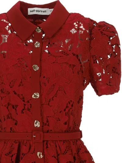 Self-portrait Burgundy Mini Dress With Lace Collar In Gold