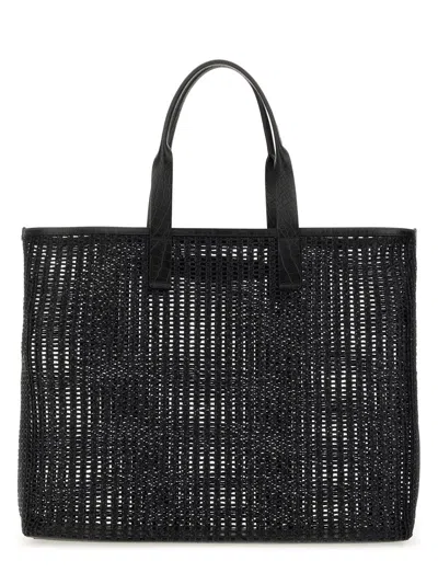 Dolce & Gabbana Rectangular Woven Crochet Tote Bag Handles In Black
