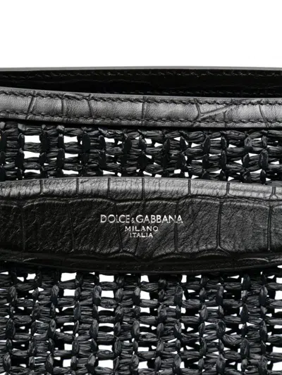 Dolce & Gabbana Rectangular Woven Crochet Tote Bag Handles In Black