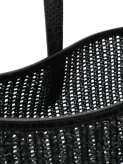 Dolce & Gabbana Rectangular Woven Crochet Tote Bag Handles In Black