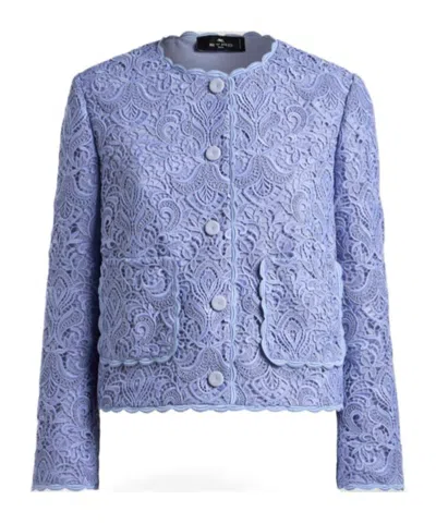 Etro Scalloped Corded Lace Jacket In Blue