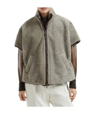 Brunello Cucinelli Lightweight Curly Sheep Shearling Jacket In Gray
