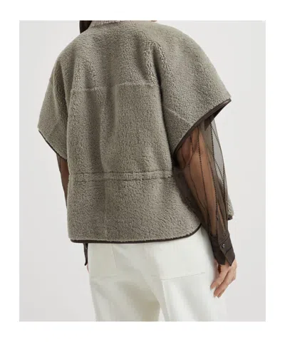 Brunello Cucinelli Lightweight Curly Sheep Shearling Jacket In Gray