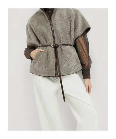 Brunello Cucinelli Lightweight Curly Sheep Shearling Jacket In Gray