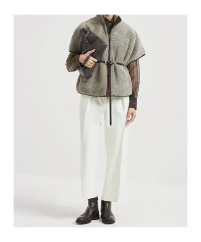 Brunello Cucinelli Lightweight Curly Sheep Shearling Jacket In Gray