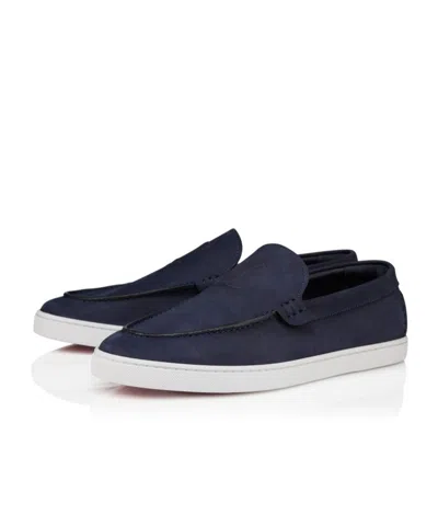 Christian Louboutin Moonboat Leather Boat Shoes In Blau Nit