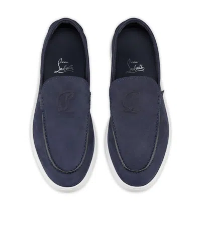 Christian Louboutin Moonboat Leather Boat Shoes In Blau Nit