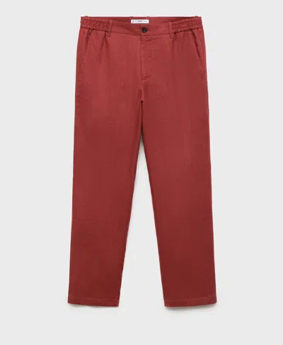 Mango Men's Elastic Waistband Linen Pants In Brown