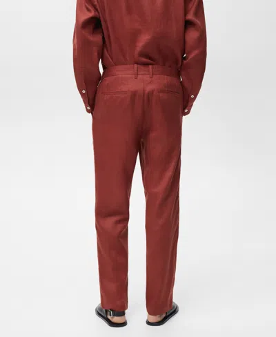 Mango Men's Elastic Waistband Linen Pants In Brown