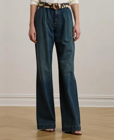Ralph Lauren Women's High-rise Pleated Wide-leg Jeans In Blue