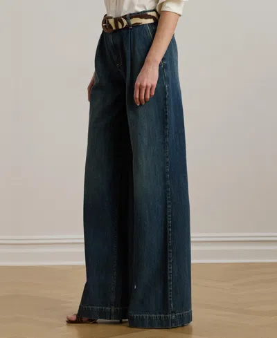 Ralph Lauren Women's High-rise Pleated Wide-leg Jeans In Blue