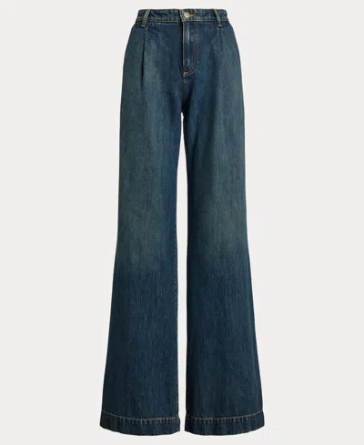 Ralph Lauren Women's High-rise Pleated Wide-leg Jeans In Blue