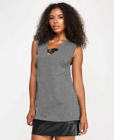 Seni & Cade Juniors' Faux Leather Trim A-line Dress In Gray