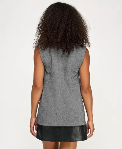 Seni & Cade Juniors' Faux Leather Trim A-line Dress In Gray