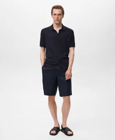 Mango Men's Rib-knit Shirt In Blue