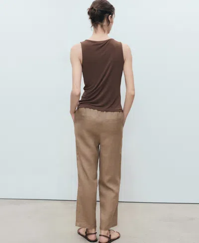 Mango Linen Trousers With Drawstring Medium Brown In Brown