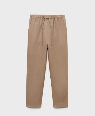 Mango Linen Trousers With Drawstring Medium Brown In Brown