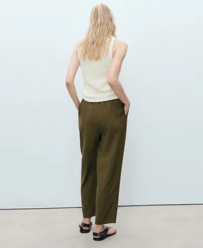 Mango Drawstring Flowy Trousers Khaki In Green