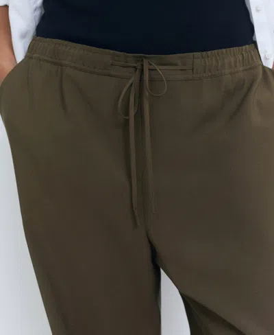 Mango Drawstring Flowy Trousers Khaki In Green