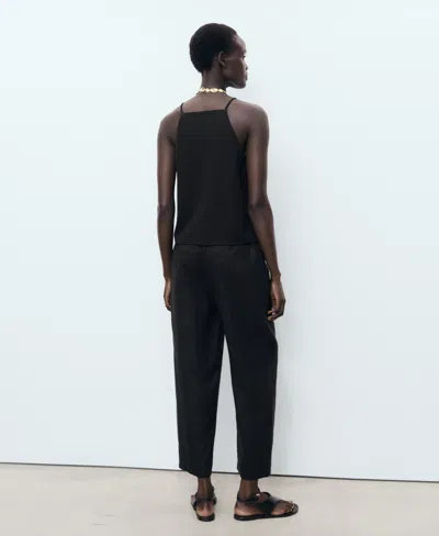 Mango Linen Drawstring Pants In Black