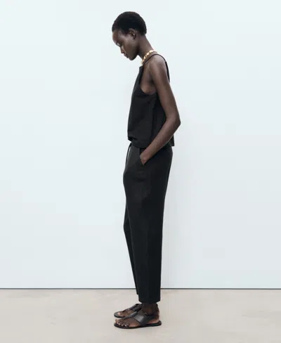 Mango Linen Drawstring Pants In Black