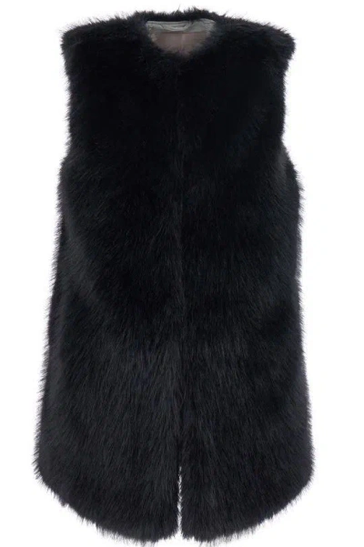 Herno Black Sleeveless Vest With Concealed Closure On The Front In Ecofur Woman In Black