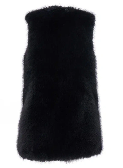 Herno Black Sleeveless Vest With Concealed Closure On The Front In Ecofur Woman In Black
