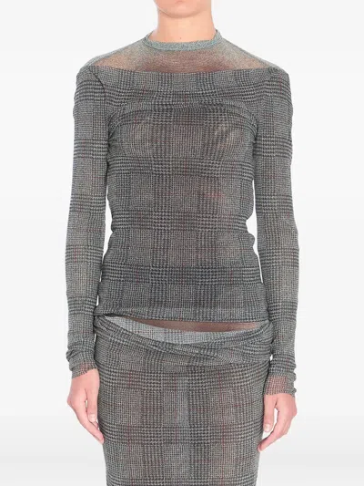 Jean Paul Gaultier Women Body Shadow And Prince Of Wales Print Mesh Top In Gray