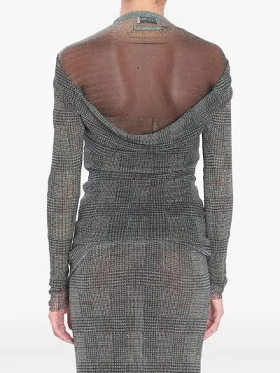 Jean Paul Gaultier Women Body Shadow And Prince Of Wales Print Mesh Top In Gray